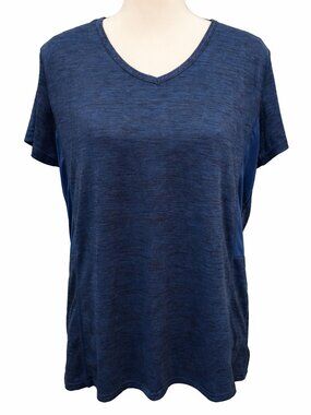 Real Essentials Blue Activewear T-Shirt Size L Short Sleeve V-Neck Workout Top